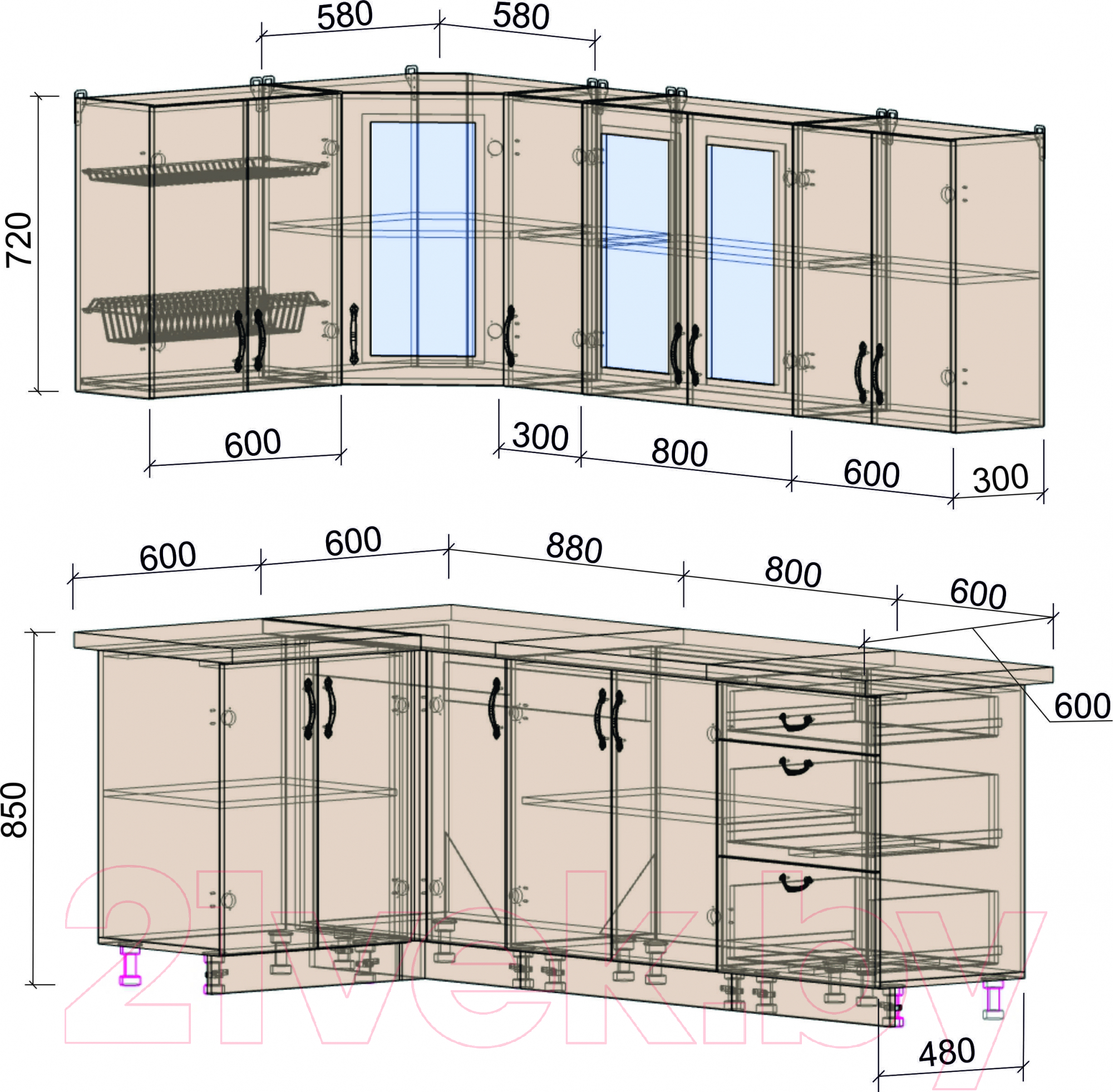 Готовая кухня Интерлиния Мила Крафт 1.2x2.3