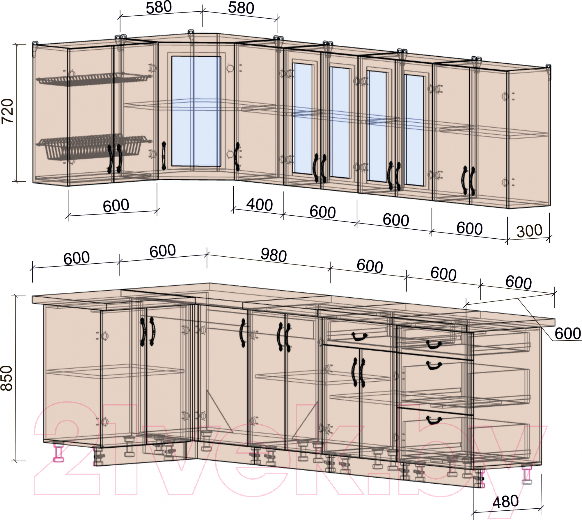 Готовая кухня Интерлиния Мила Крафт 1.2x2.8