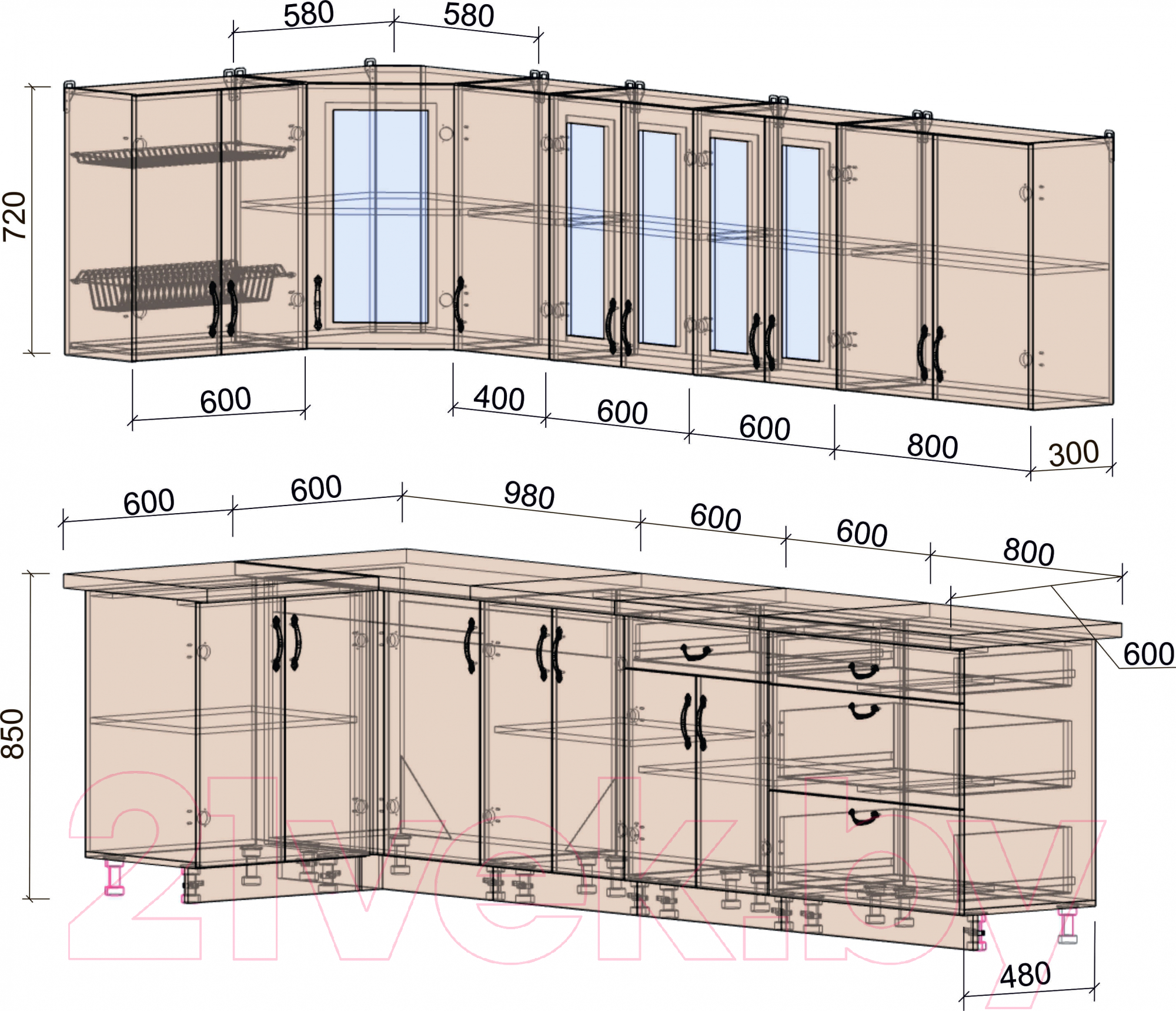 Готовая кухня Интерлиния Мила Крафт 1.2x3.0