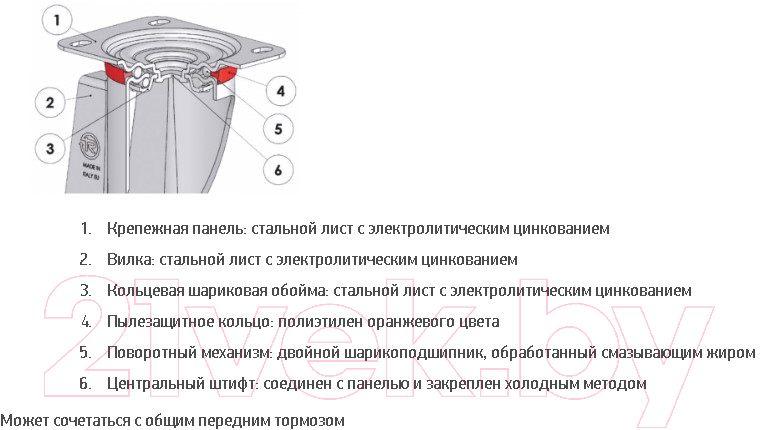 Опора колесная для тележки складской Tellure Rota 686801