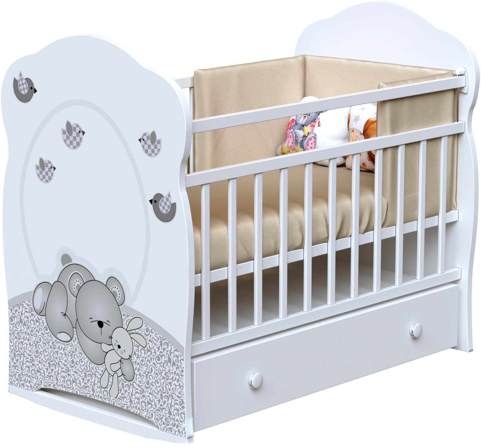 Детская кроватка VDK Sleppy колесо-качалка с ящиком (белый)
