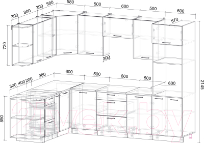 Кухонный гарнитур Интерлиния Мила Лайт 1.88x2.8 левая (дуб белый/дуб серый/малага)