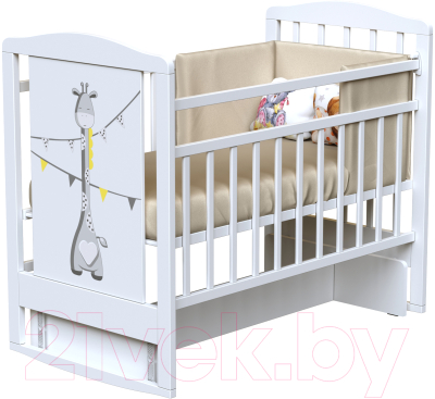 Детская кроватка VDK Dream Dino поперечный маятник (Bianco)
