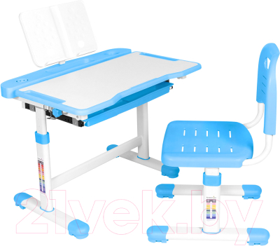 Парта+стул Anatomica Vitera с ящиком и подставкой (белый/голубой)