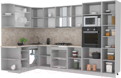 Готовая кухня Интерлиния Мила Лайт 1.68x3.2 левая (шимо светлый/шимо темный/малага)