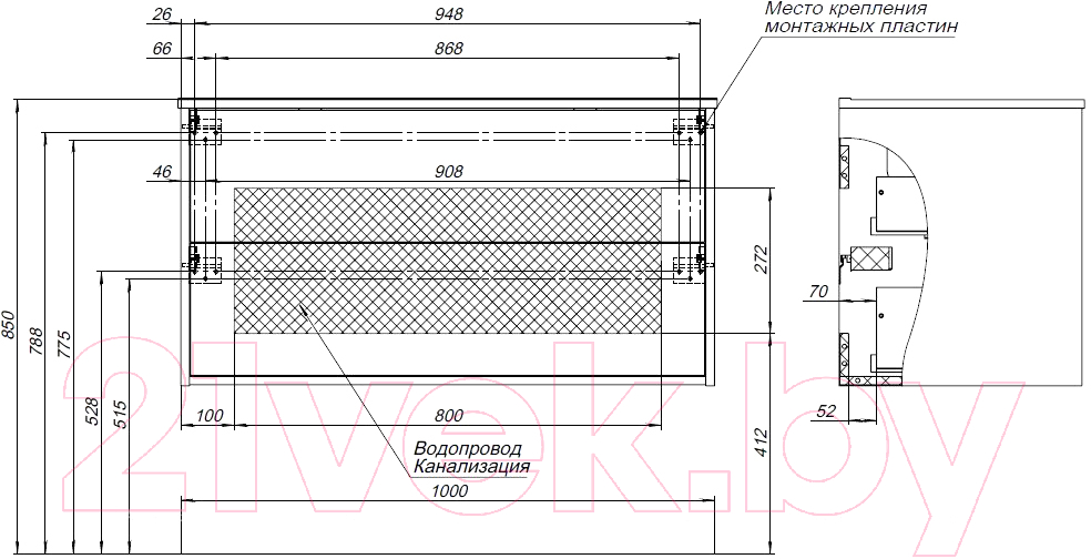 Тумба под умывальник Aquanet Lino 100 / 287544