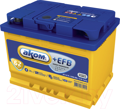 Автомобильный аккумулятор AKOM 6СТ-62 Рус+EFB 620A (62 А/ч)