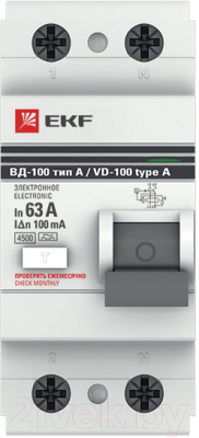 Устройство защитного отключения EKF PROxima ВД-100 2P 63А/100мА / elcb-2-63-100-e-a-pro