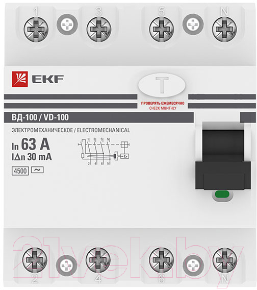 Устройство защитного отключения EKF PROxima ВД-100 4P 63А/ 30мА / elcb-4-63-30-em-pro