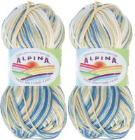 Набор пряжи для вязания Alpina Yarn Katrin №155 (2x140м, желтый/синий/белый/салатовый) - 