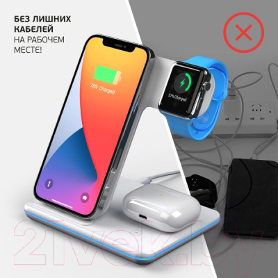 Зарядное устройство беспроводное Deppa Charging Stand Neo: iPhone, Apple Watch, Airpods 20Вт / 24017 (белый)