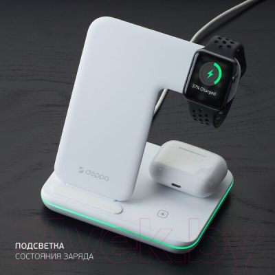 Зарядное устройство беспроводное Deppa Charging Stand Neo: iPhone, Apple Watch, Airpods 20Вт / 24017 (белый)