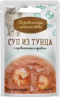 Влажный корм для кошек Деревенские лакомства Суп из тунца с креветками и крабом (35г) - 