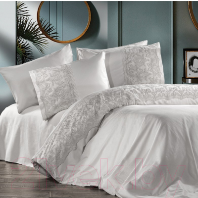 Комплект постельного белья Zebra Casa Сатин с кружевом Евро / N169 Morgana Gri