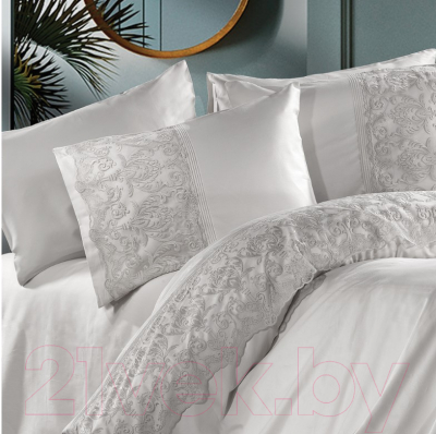 Комплект постельного белья Zebra Casa Сатин с кружевом Евро / N169 Morgana Gri