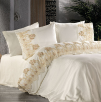 

Комплект постельного белья Zebra Casa, Сатин с кружевом Евро / N169 Vintage Krem