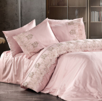 

Комплект постельного белья Zebra Casa, Сатин с кружевом Евро / N169 Vintage Pudra