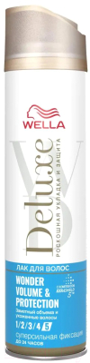 Лак для укладки волос Wella Deluxe Wonder Volume & Protection суперсильная фиксация (250мл)