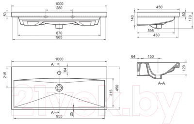 Умывальник BelBagno BB-0324-100-LVB