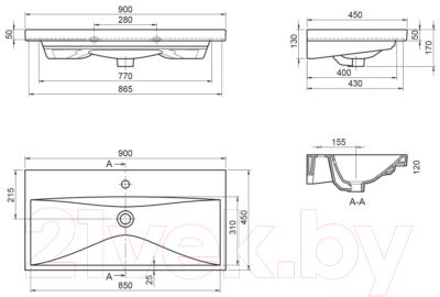 Умывальник BelBagno BB-0323-90-LVB