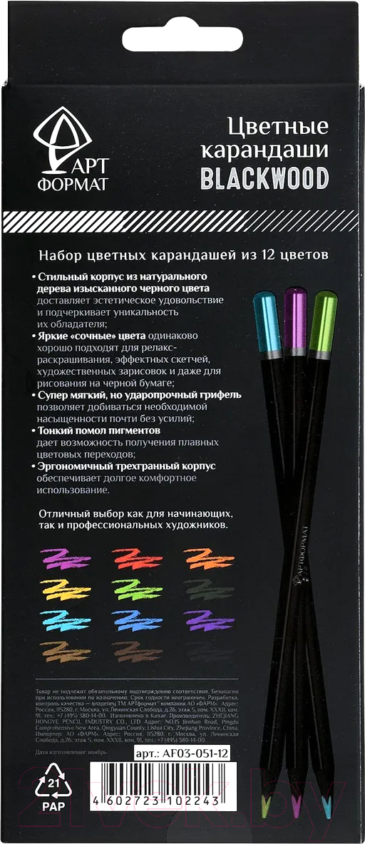 Набор цветных карандашей АртФормат AF03-051-12 — фото 6