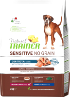 Сухой корм для собак Trainer Natural No Grain для средних и крупных пород, форель (12кг) - 