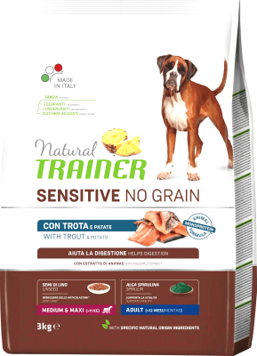 Сухой корм для собак Trainer Natural No Grain для средних и крупных пород, форель (12кг)