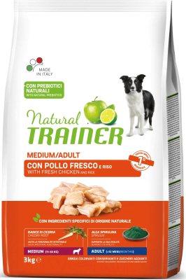 Сухой корм для собак Trainer Natural для средних пород с курицей, рисом и алоэ (3кг)