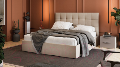 Двуспальная кровать ТриЯ Эмбер универсальный тип 1 с ПМ 160x200 (велюр мокко светлый)