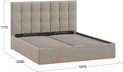Двуспальная кровать ТриЯ Эмбер универсальный тип 1 с ПМ 160x200 (велюр мокко темный)