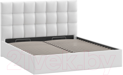 Двуспальная кровать ТриЯ Эмбер универсальный тип 1 с ПМ 160x200 (экокожа белый Polo)