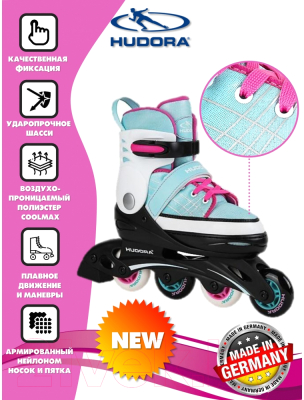 Роликовые коньки Hudora Skates Basic / 37342 (р-р 30-33, мята)