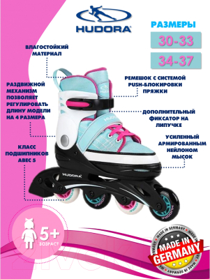 Роликовые коньки Hudora Skates Basic / 37343 (р-р 34-37, мята)