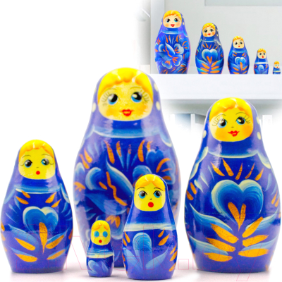 Матрешка сувенирная Брестская Фабрика Сувениров Синяя матрешка с цветами 5061