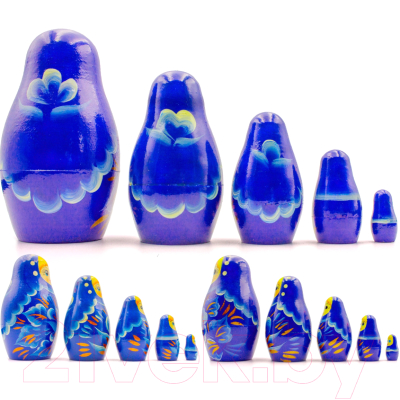 Матрешка сувенирная Брестская Фабрика Сувениров Синяя матрешка с цветами 5061