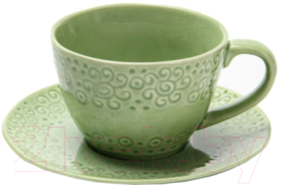 Чашка с блюдцем Fissman Lykke 6348 (зеленый)