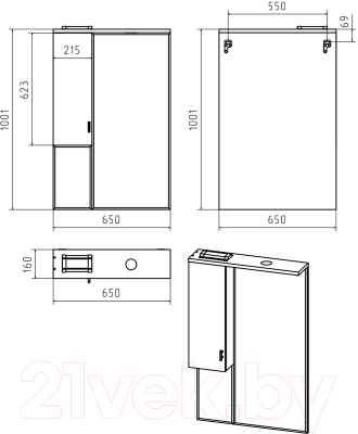 Шкаф с зеркалом для ванной Misty Дива 65 L / П-Див04065-013Л