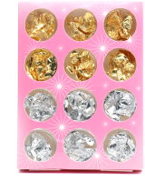 Фольга для дизайна ногтей Global Fashion Поталь золото серебро  (12шт) - 