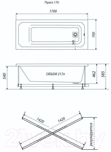 Ванна акриловая Triton Прага 170x70