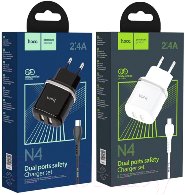 Зарядное устройство сетевое Hoco N4 + кабель AM-Type-C / 23753-N4TBK (1м, черный)