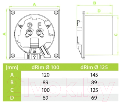 Вентилятор накладной AirRoxy dRim 100PS-C183