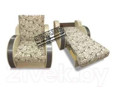 Кресло-кровать Асмана Виктория с декором 3 (рогожка цветок крупный коричневый/кожзам коричневый)