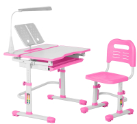 Парта+стул Anatomica Amata с ящиком, подставкой и светильником (белый/розовый) - 