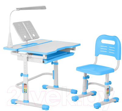 Парта+стул Anatomica Amata с ящиком, подставкой и светильником (белый/голубой)