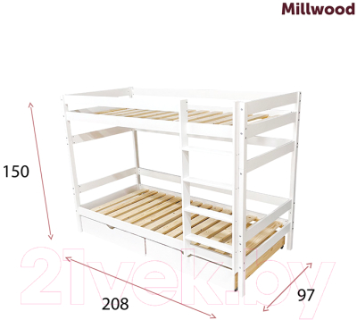 Двухъярусная кровать Millwood SweetDreams 3800 90x200 (сосна белая)