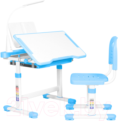 Парта+стул Anatomica Vitera с ящиком, подставкой и светильником (белый/голубой)