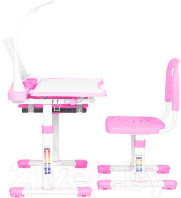 Парта+стул Anatomica Vitera с ящиком, подставкой и светильником (белый/розовый)