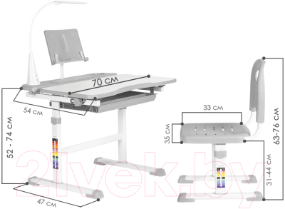 Парта+стул Anatomica Avgusta с ящиком, подставкой и светильником (белый/серый)