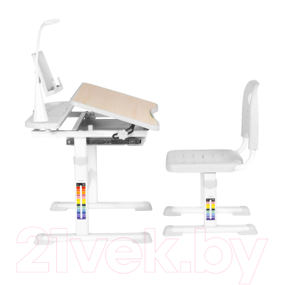 Парта+стул Anatomica Avgusta с ящиком, подставкой и светильником (клен/серый)