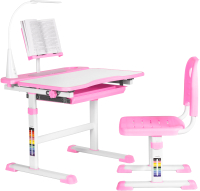 Парта+стул Anatomica Avgusta с ящиком, подставкой и светильником (белый/розовый) - 